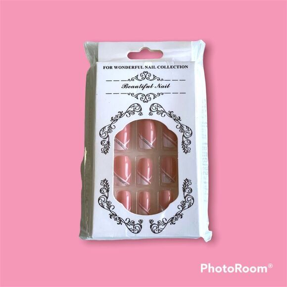 3/$20 New French Tip Square Shape False Nails Press on Acrylics Full Set 24Pc - Picture 1 of 2